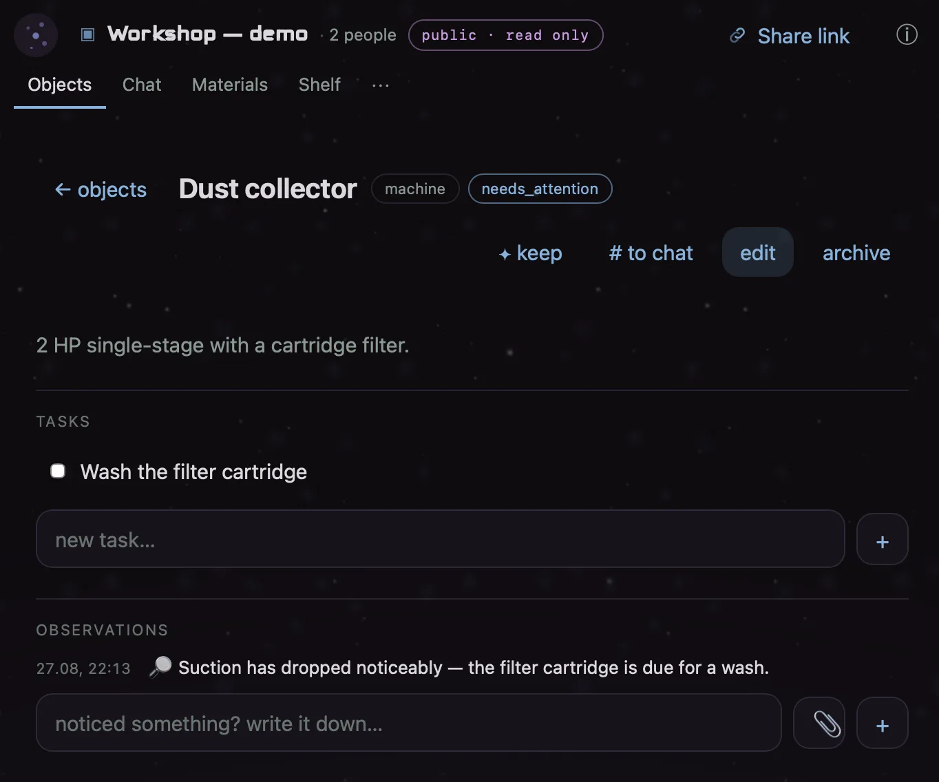 an object with its history: tasks and observations